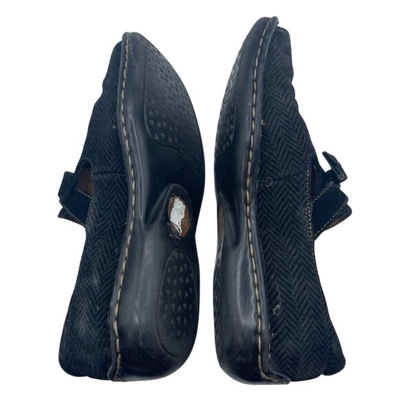 Born Slip On Flat Sz 6 Suede Square Toe Chevron Pattern Casual Black Comfort - Picture 5 of 9